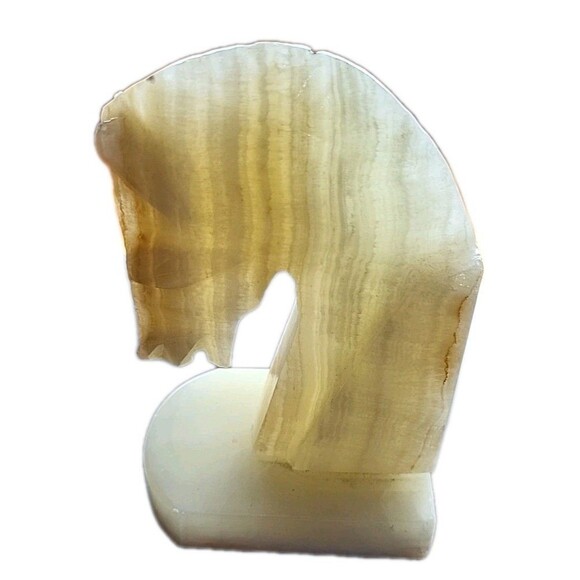 Vintage 5" Onyx Horse Head Equestrian Trojan Bookends Carved Stone Home Decor - Picture 5 of 14